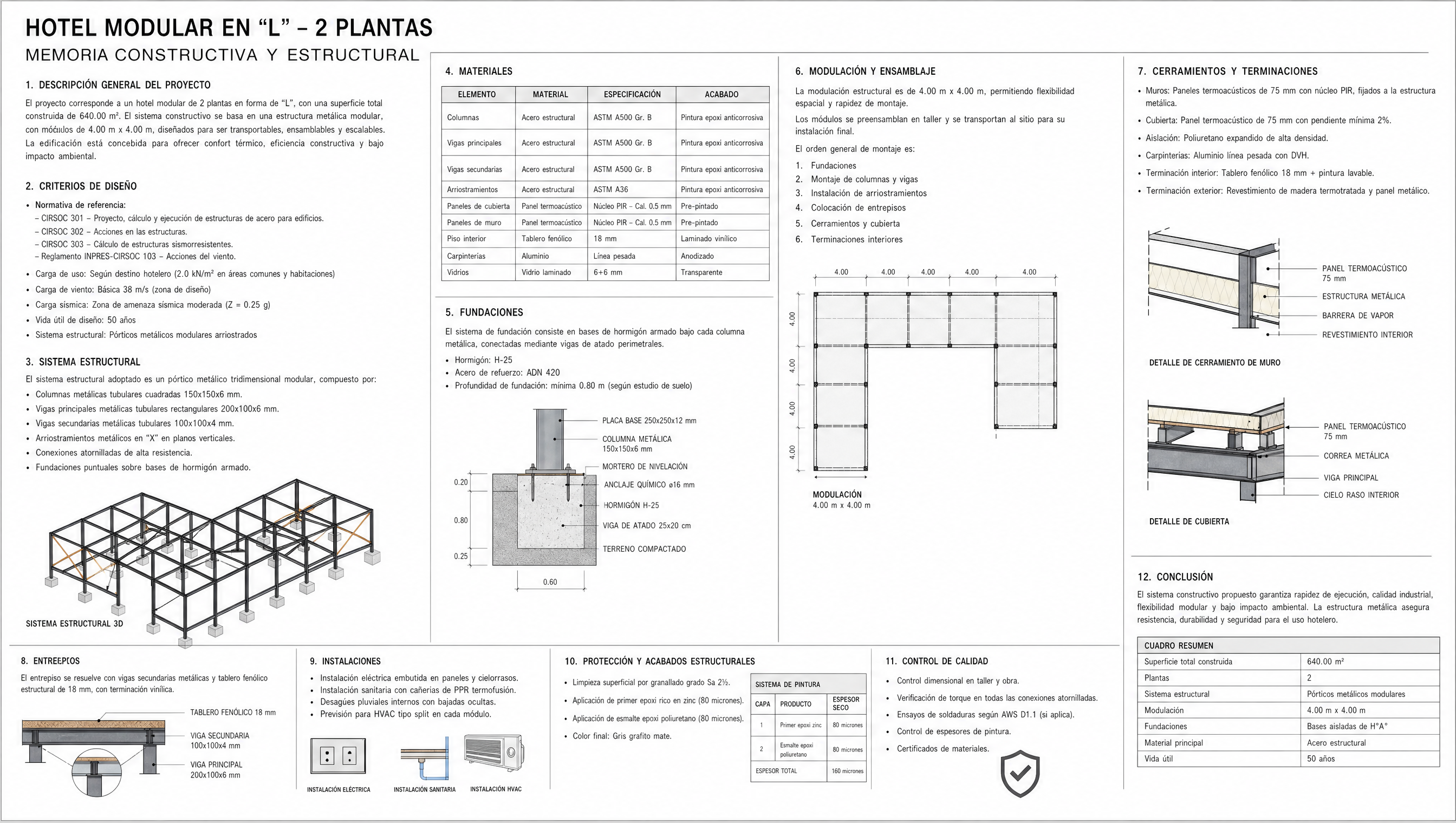 Memoria constructiva y estructural Hotel Modular en L dos plantas